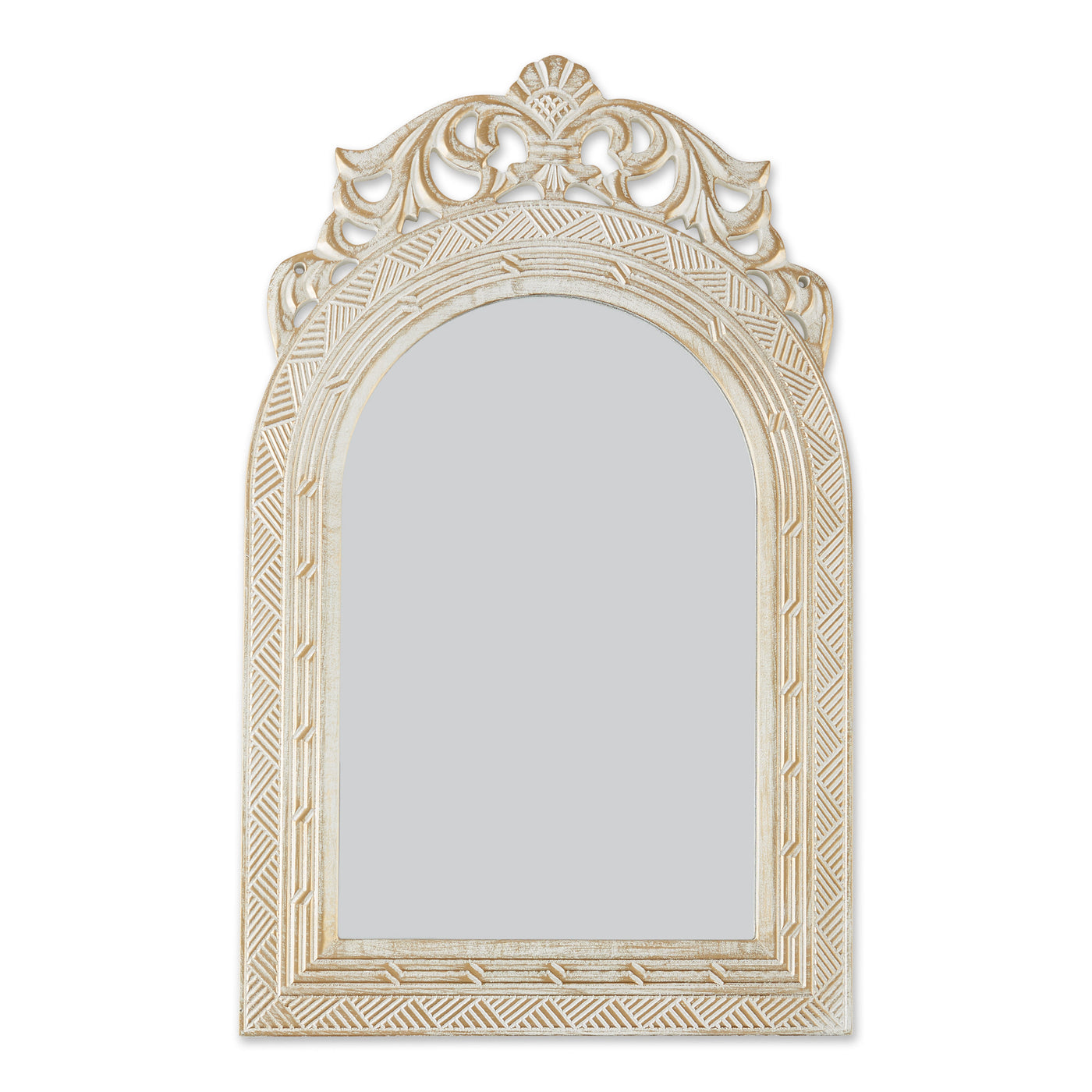 ARCHED-TOP ANTIQUE WHITE WALL MIRROR